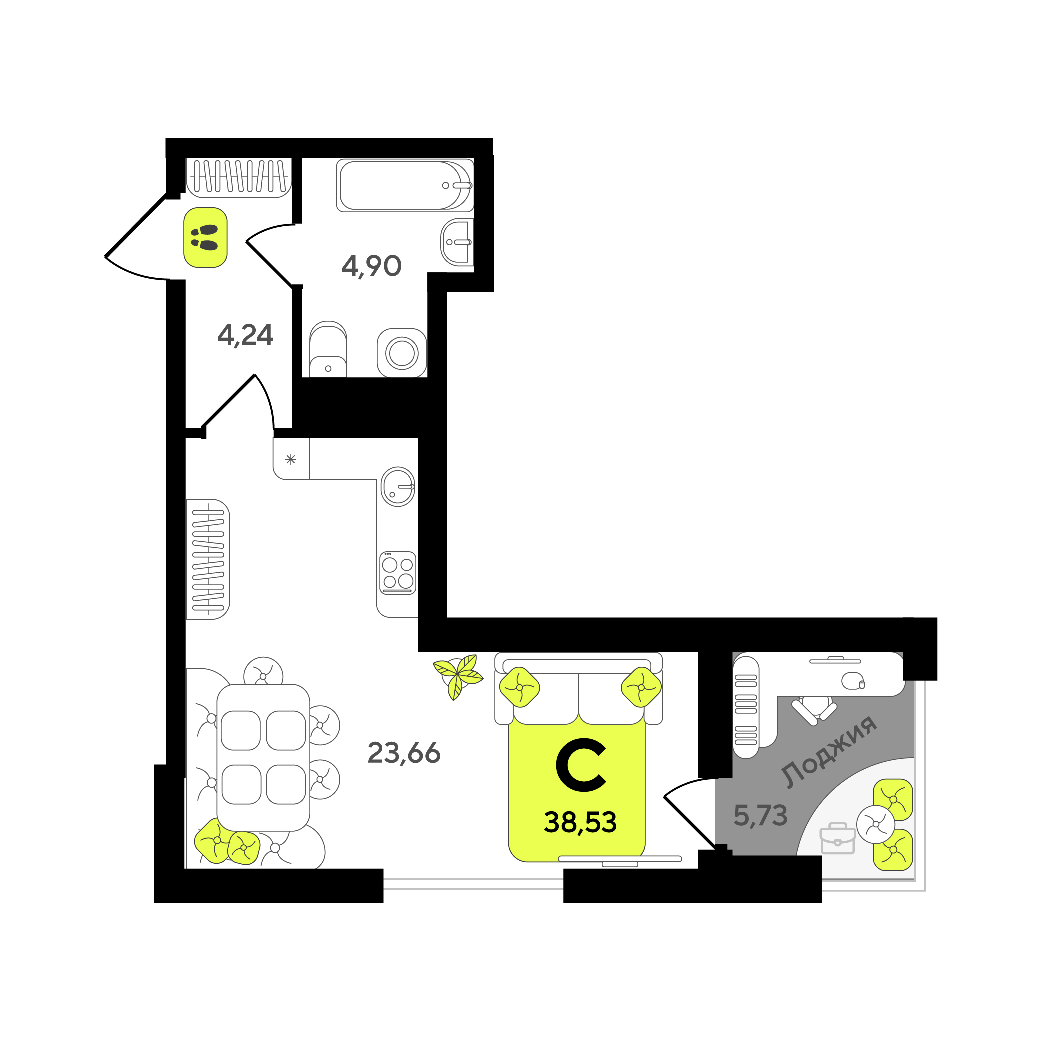 Планировка: Студия 38.5 м² в ЖК Окинава, 5-й Заречный