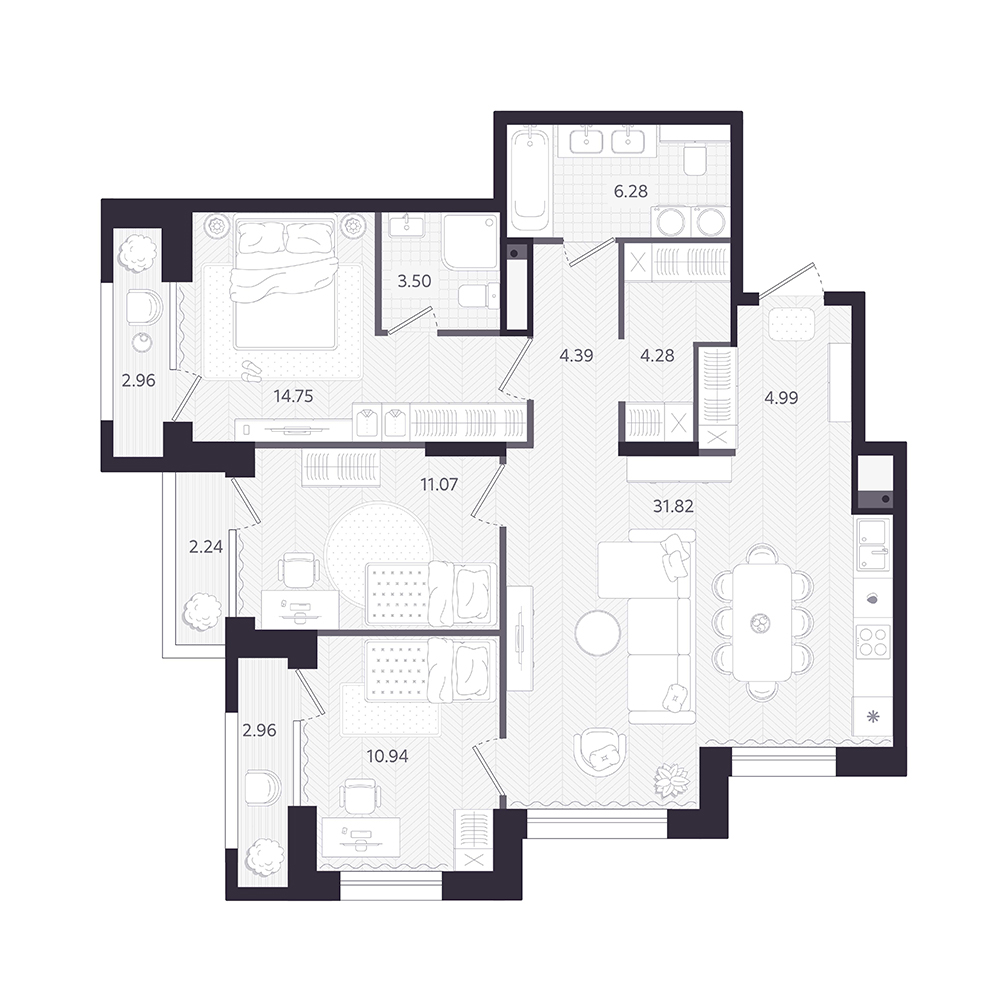 Планировка: Формат уточняется 94.5 м² в ЖК Темплин, Центр