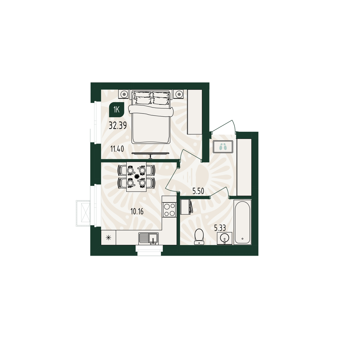 Планировка: Формат уточняется 32.4 м² в ЖК Вида, От Слободы до Комарово парк
