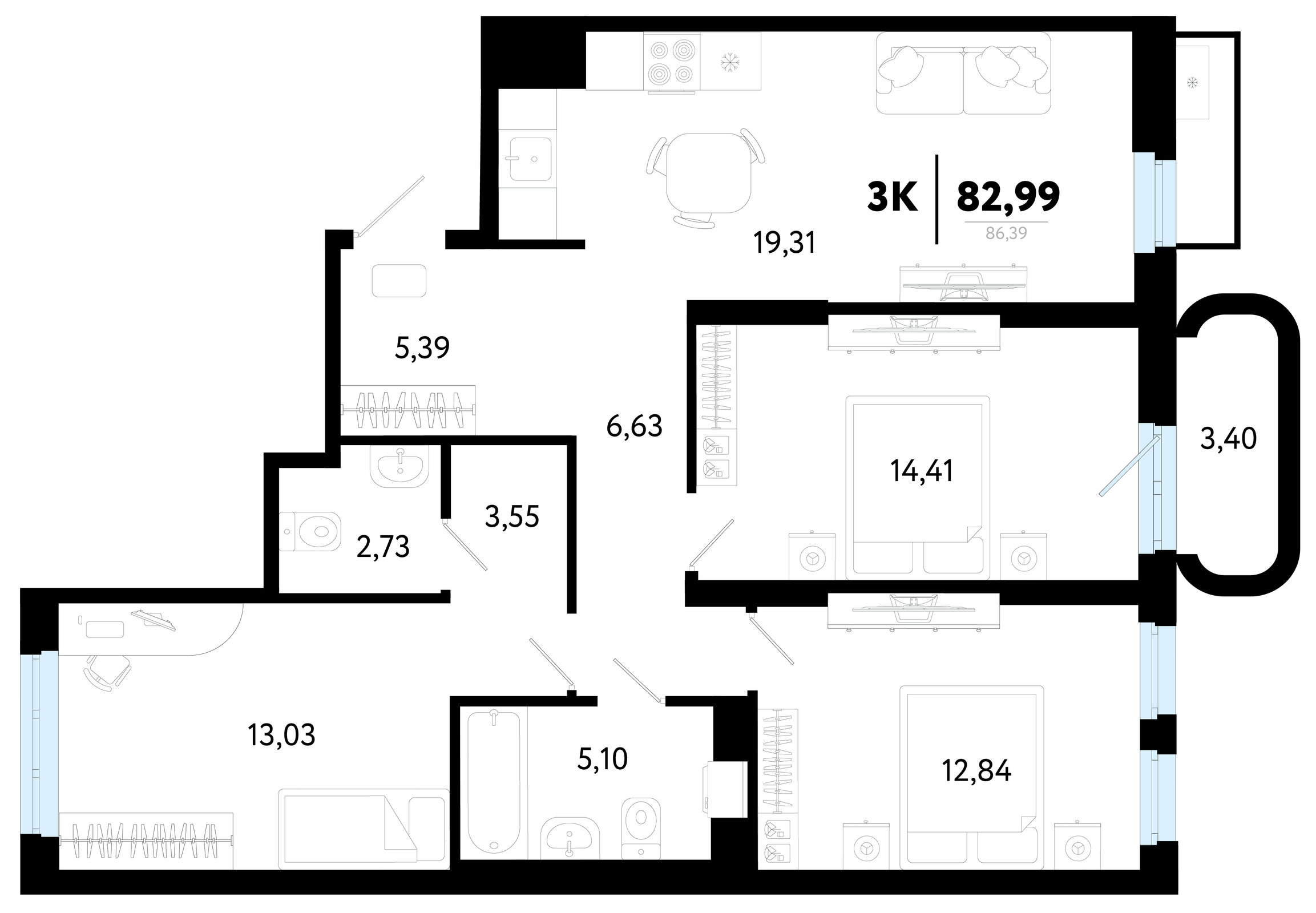 Планировка: Формат уточняется 83 м² в ЖК Символ, Комарово Парк