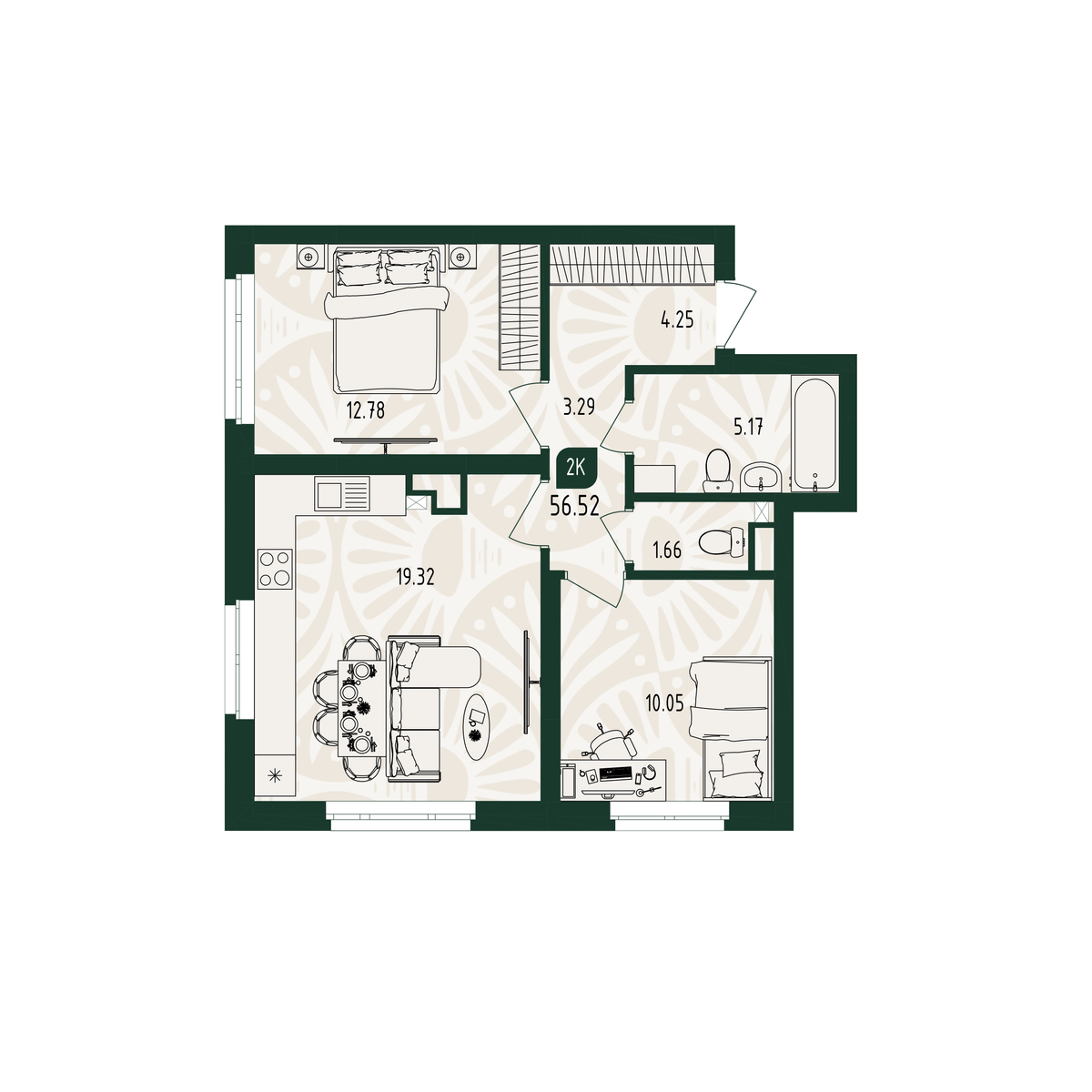 Планировка: Формат уточняется 56.5 м² в ЖК Вида, От Слободы до Комарово парк