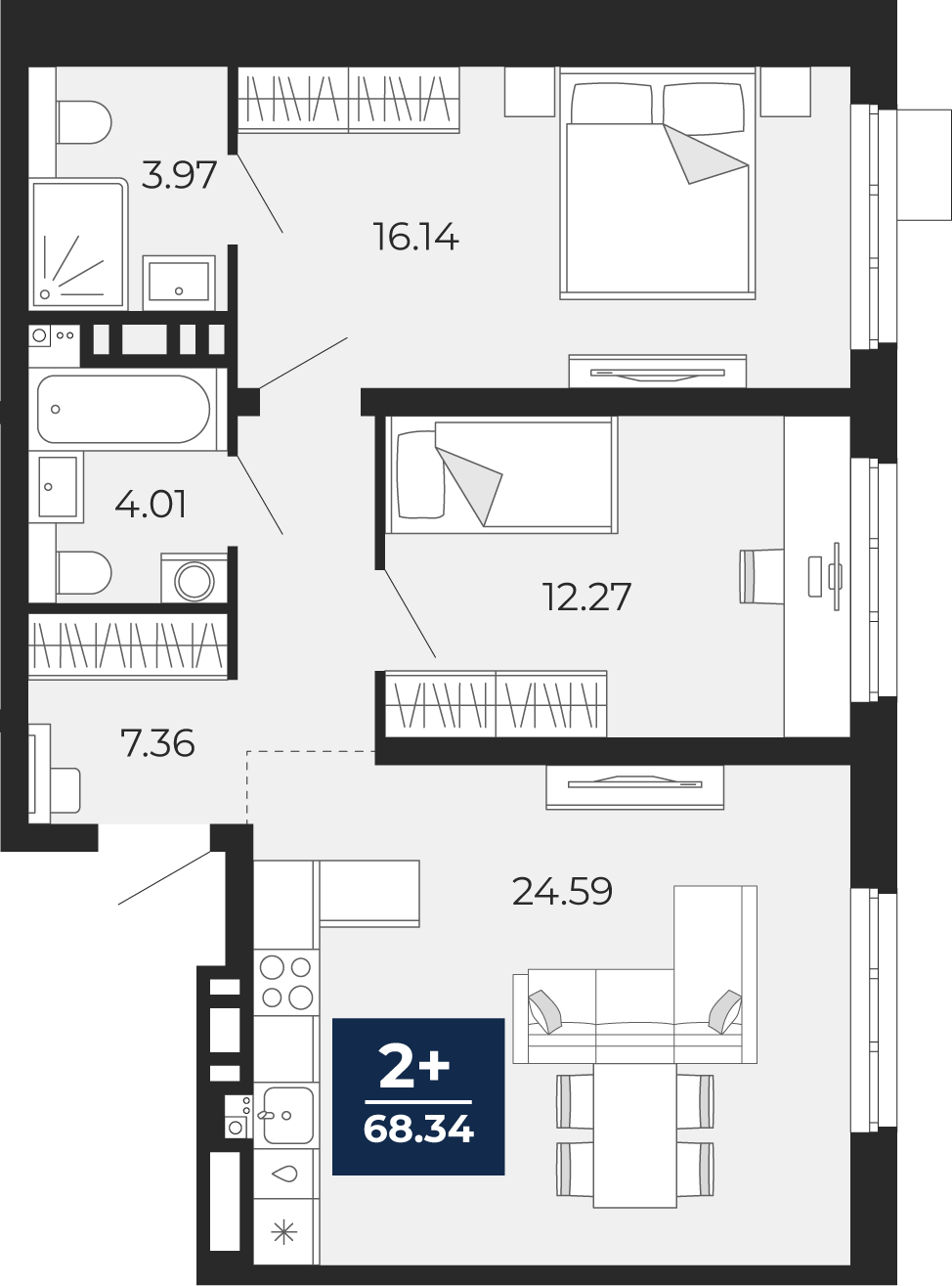 Планировка: Формат уточняется 68.3 м² в ЖК Прео, Тюменская слобода