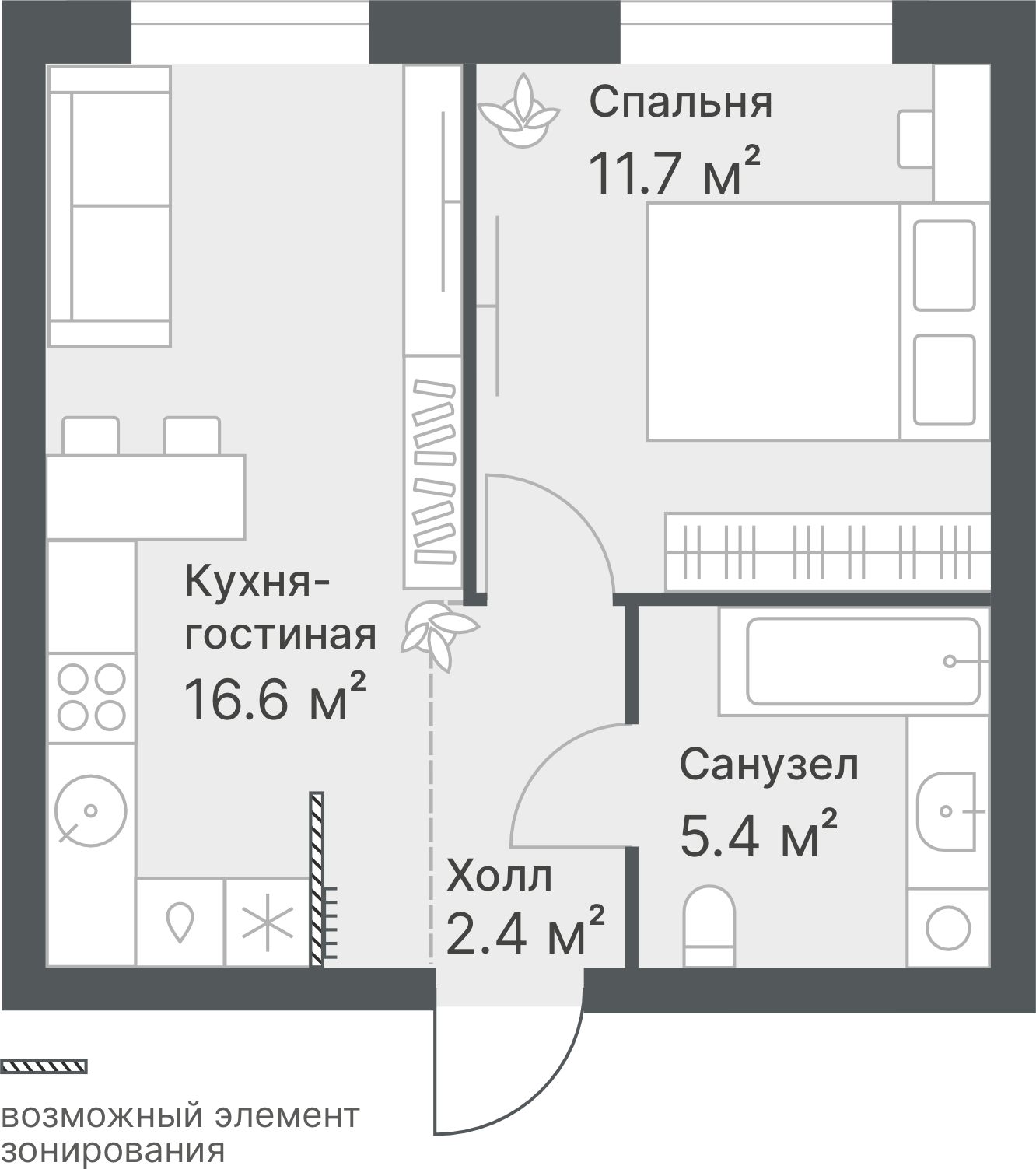 Планировка: Формат уточняется 36.1 м² в ЖК Дружеский, Плеханово