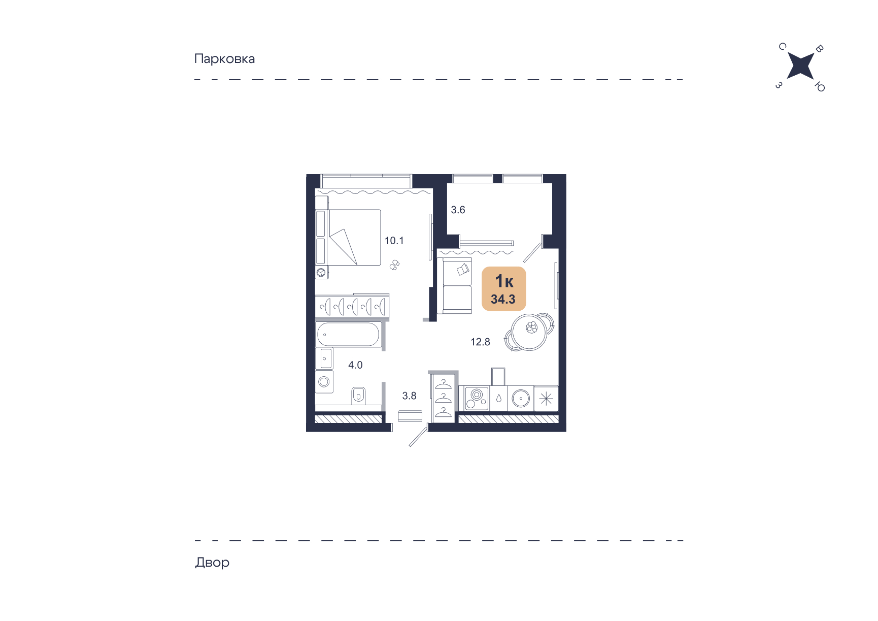 Планировка: Формат уточняется 34.3 м² в ЖК Свой, Югра