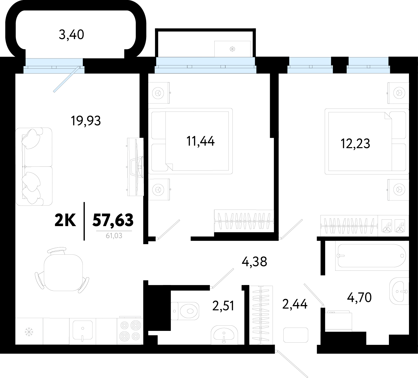 Планировка: Формат уточняется 57.6 м² в ЖК Символ, Комарово Парк