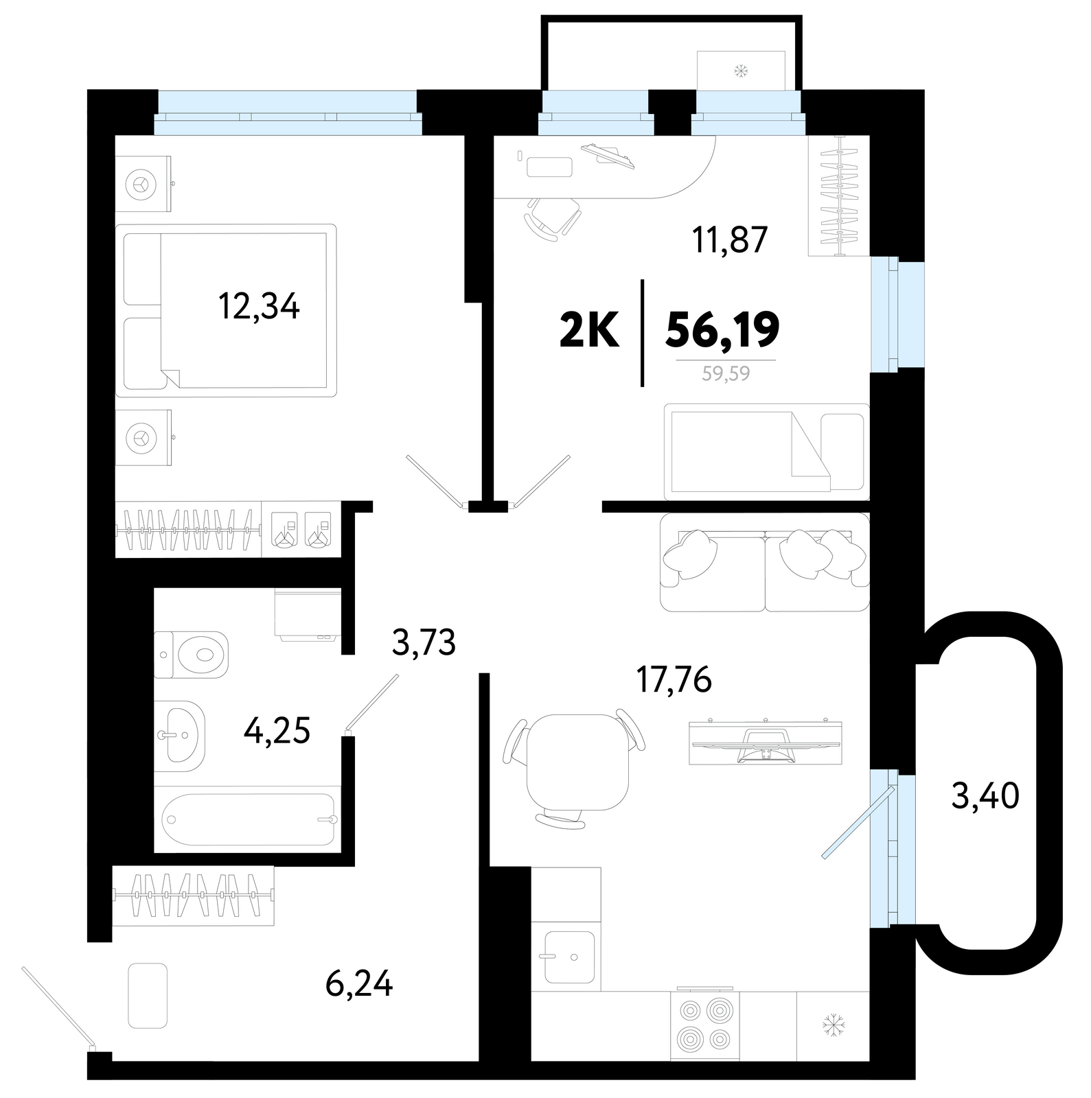 Планировка: Формат уточняется 56.2 м² в ЖК Символ, Комарово Парк