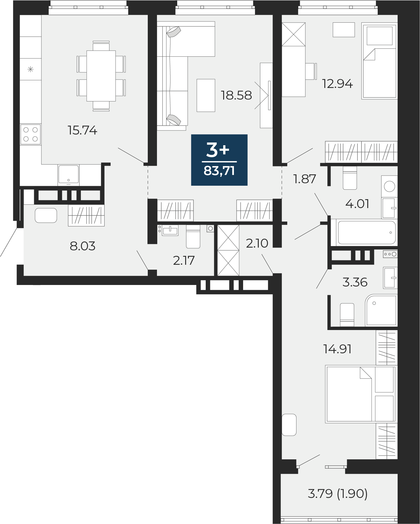 Планировка: 4-комнатная евро 83.7 м² в ЖК Никольский, Ново-Комарово