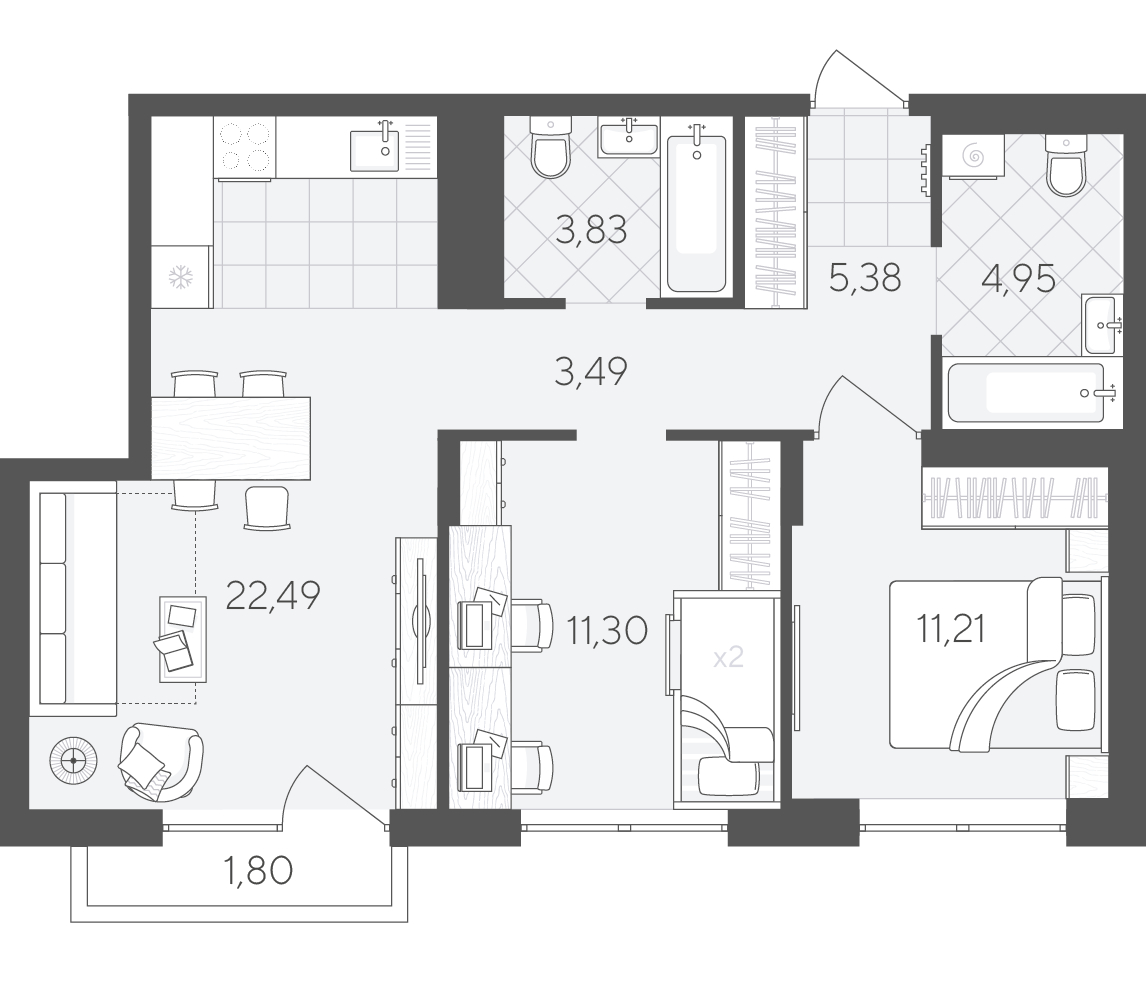 Планировка: Формат уточняется 64.5 м² в ЖК Скандиа. Квартал в Комарово Парк, Комарово Парк