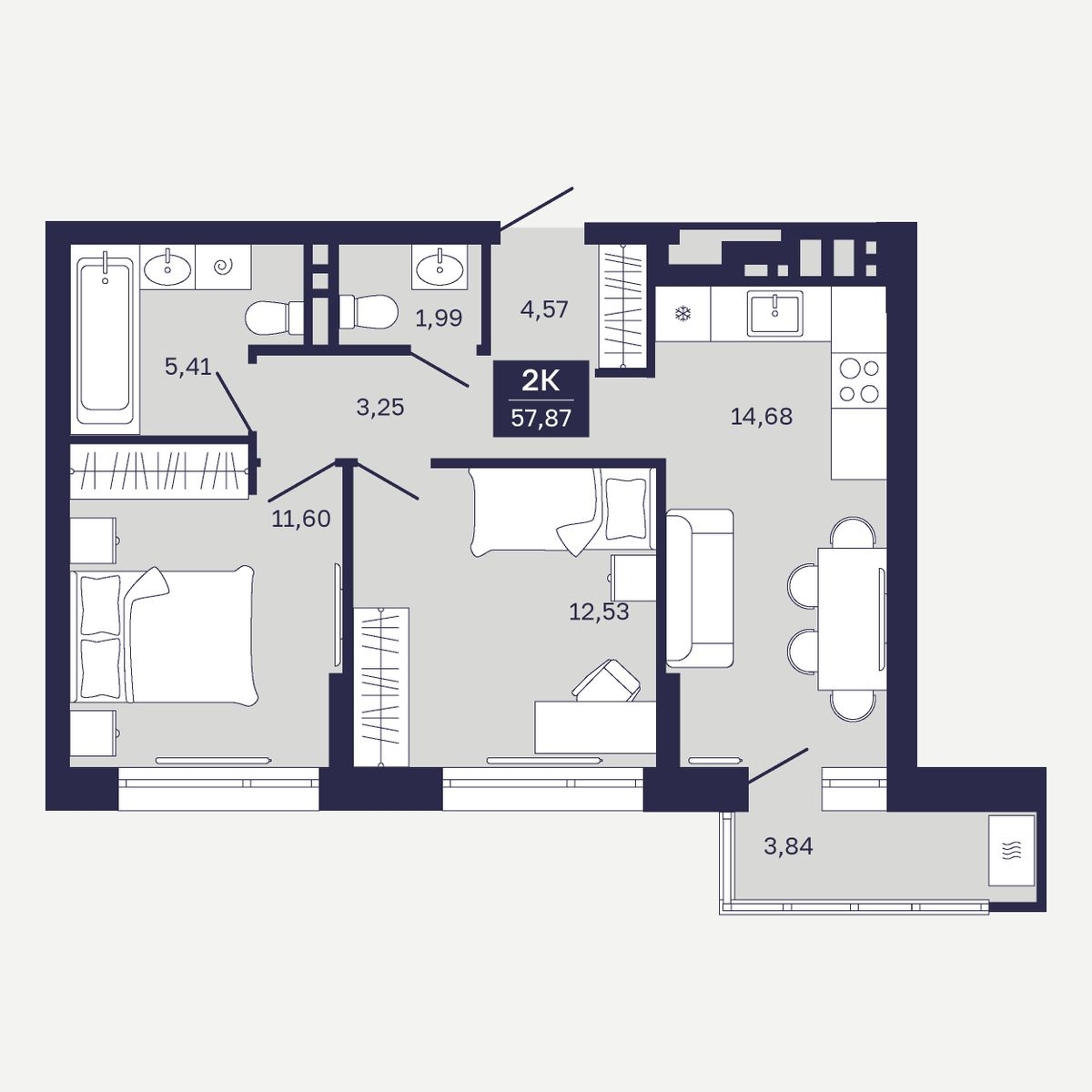 Планировка: Формат уточняется 57.9 м² в ЖК Дом на Ямской, Дом Обороны