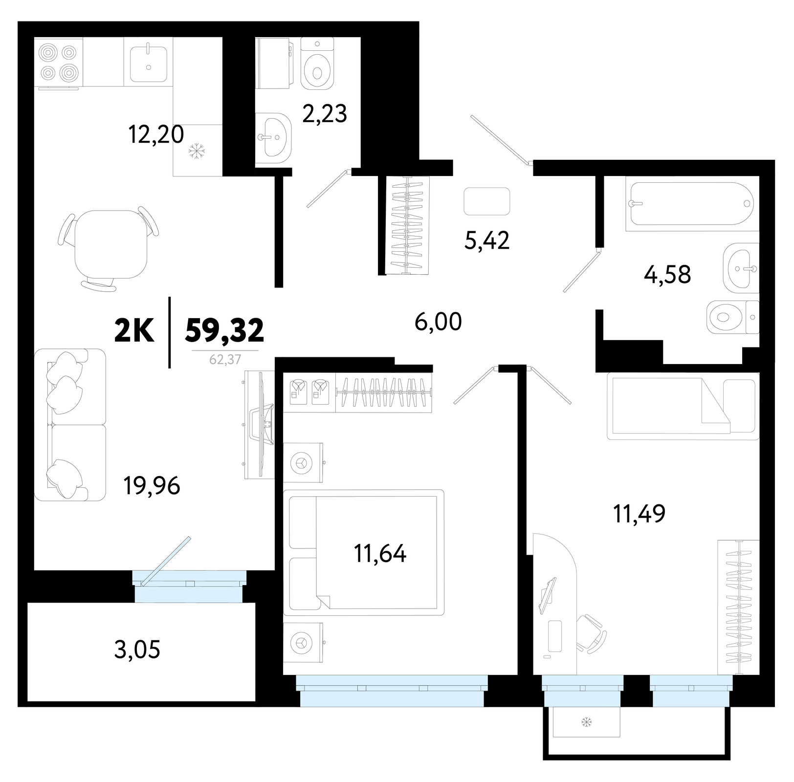Планировка: Формат уточняется 59.3 м² в ЖК Символ, Комарово Парк