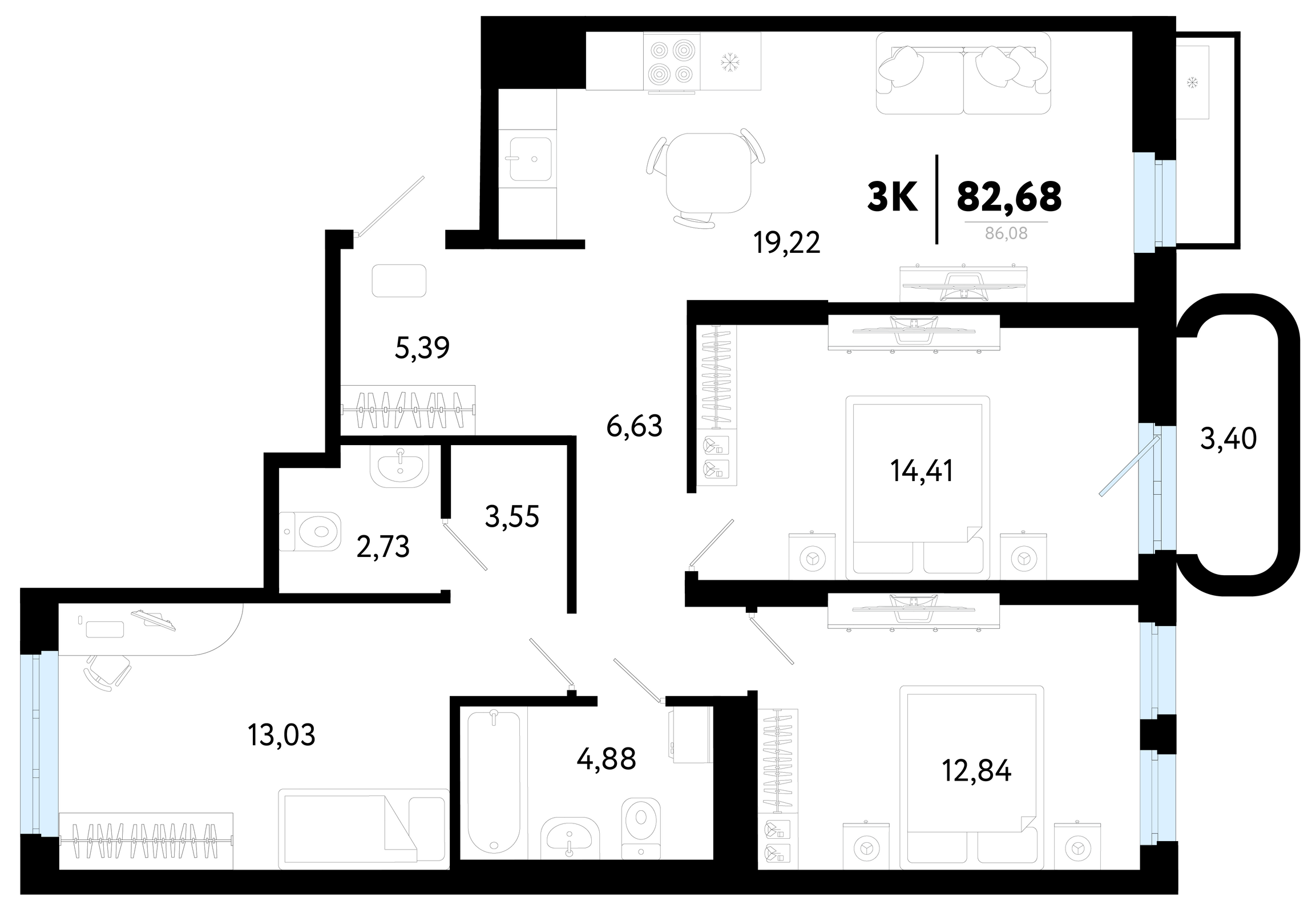 Планировка: Формат уточняется 82.7 м² в ЖК Символ, Комарово Парк
