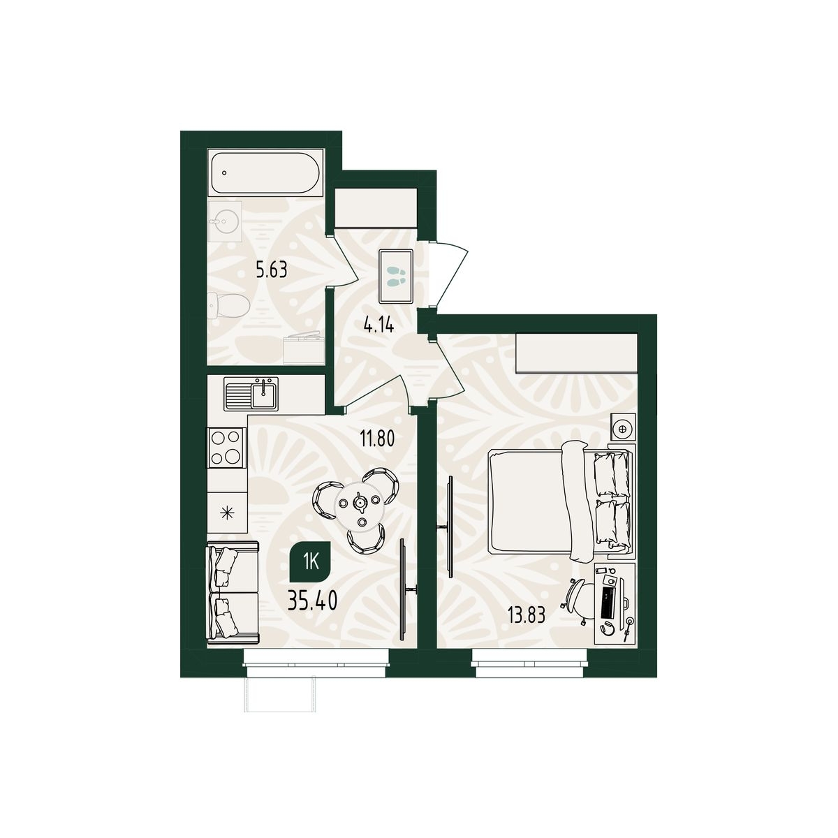 Планировка: Формат уточняется 34.6 м² в ЖК Вида, От Слободы до Комарово парк
