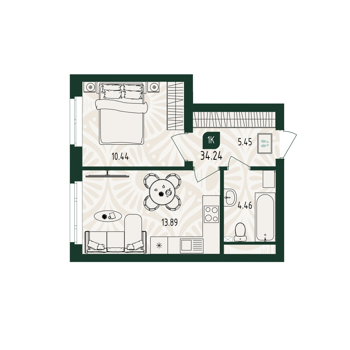 Планировка: Формат уточняется 34.2 м² в ЖК Вида, От Слободы до Комарово парк