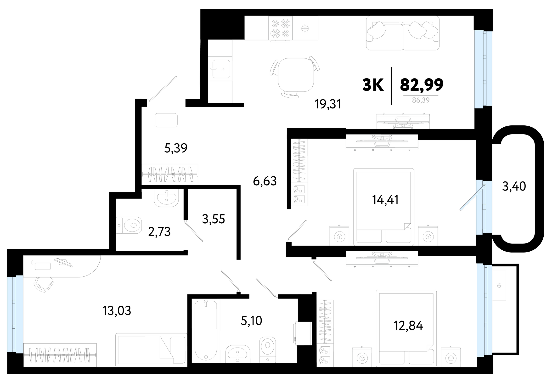 Планировка: Формат уточняется 83 м² в ЖК Символ, Комарово Парк