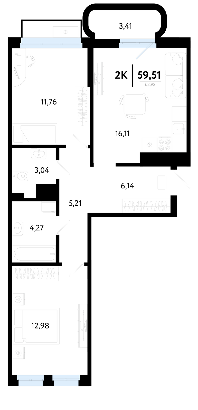 Планировка: Формат уточняется 59.5 м² в ЖК Символ, Комарово Парк