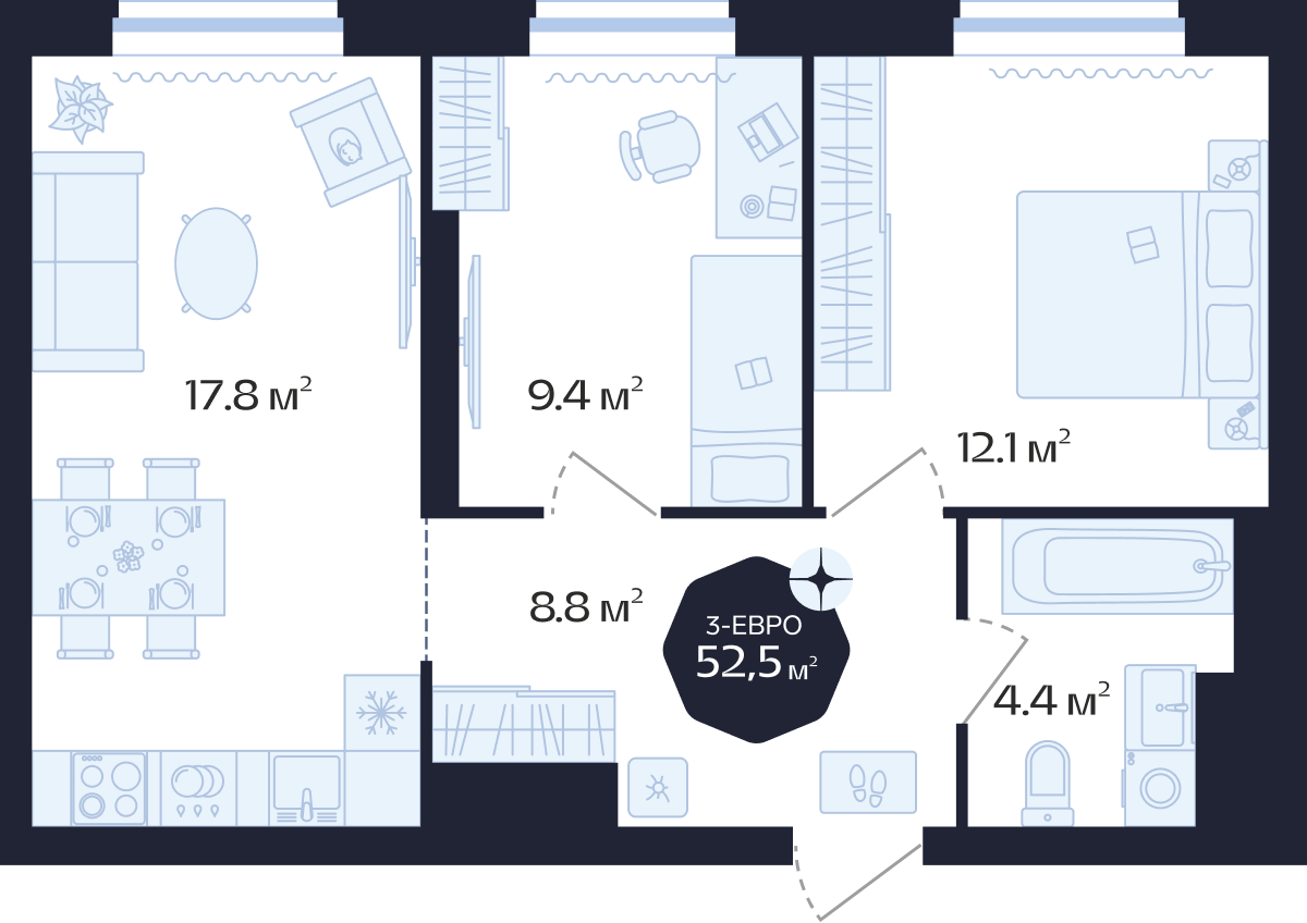 Планировка: Формат уточняется 52.5 м² в ЖК Да.Квартал Централь, Центр: Дом печати