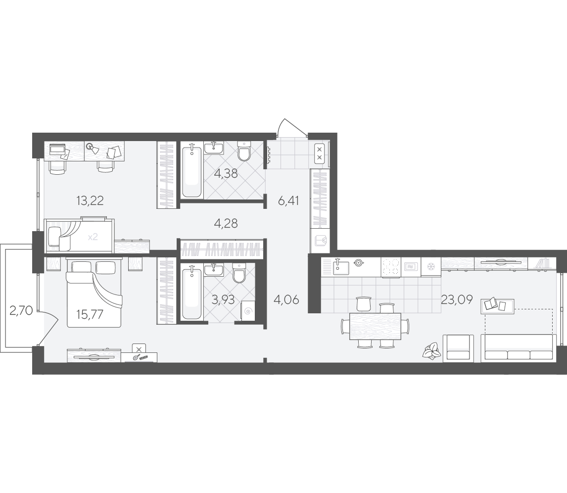 Планировка: Формат уточняется 77.8 м² в ЖК Скандиа. Квартал в Комарово Парк, Комарово Парк
