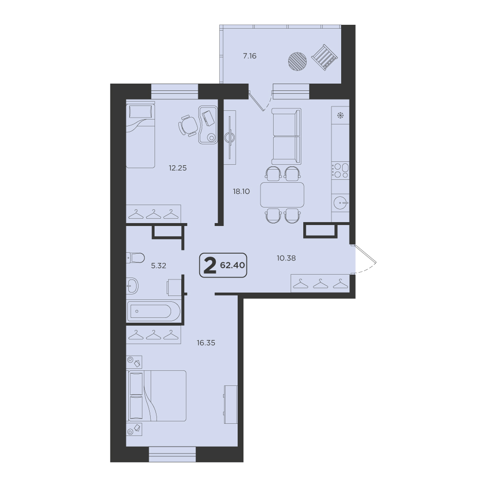 Планировка: Формат уточняется 62.4 м² в ЖК Горизонт, 5-й Заречный