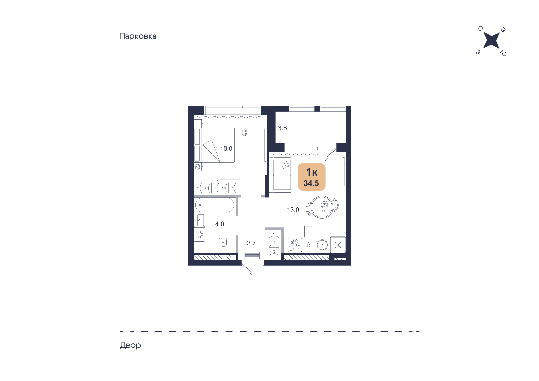 Планировка: Формат уточняется 34.5 м² в ЖК Свой, Югра