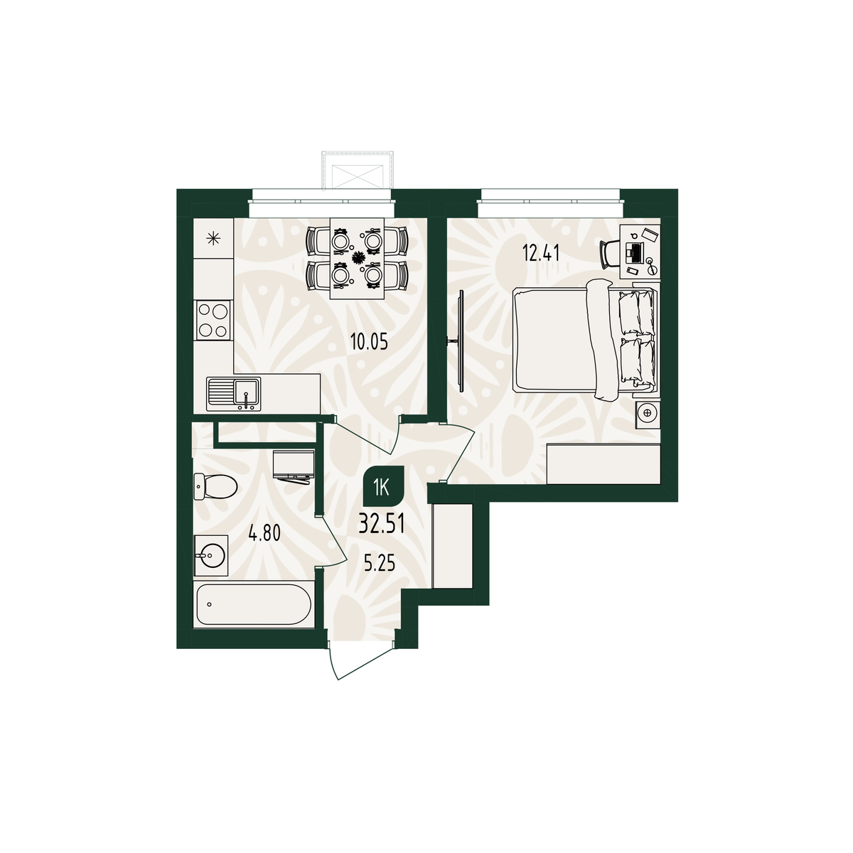 Планировка: Формат уточняется 32.4 м² в ЖК Вида, От Слободы до Комарово парк