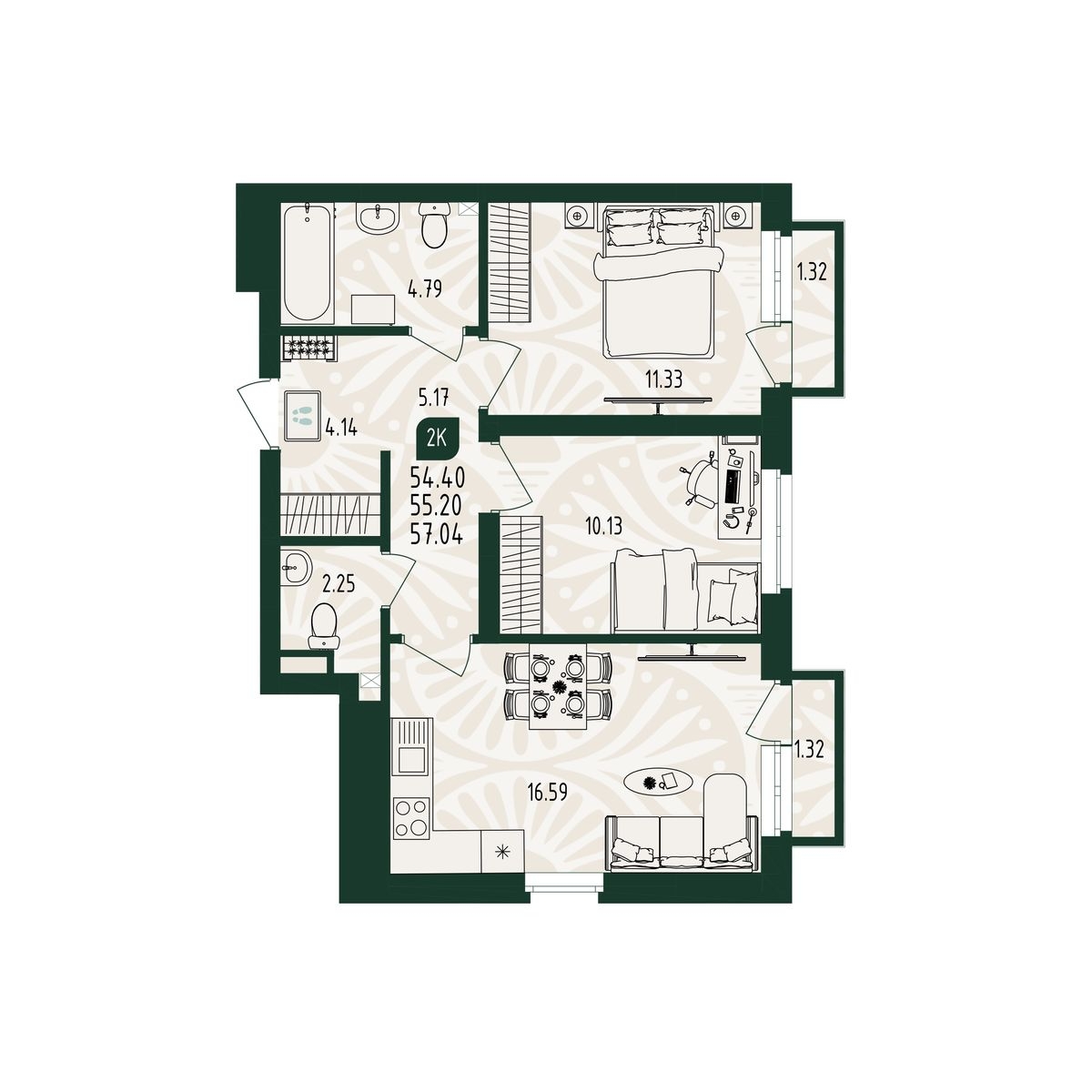 Планировка: Формат уточняется 57 м² в ЖК Вида, От Слободы до Комарово парк