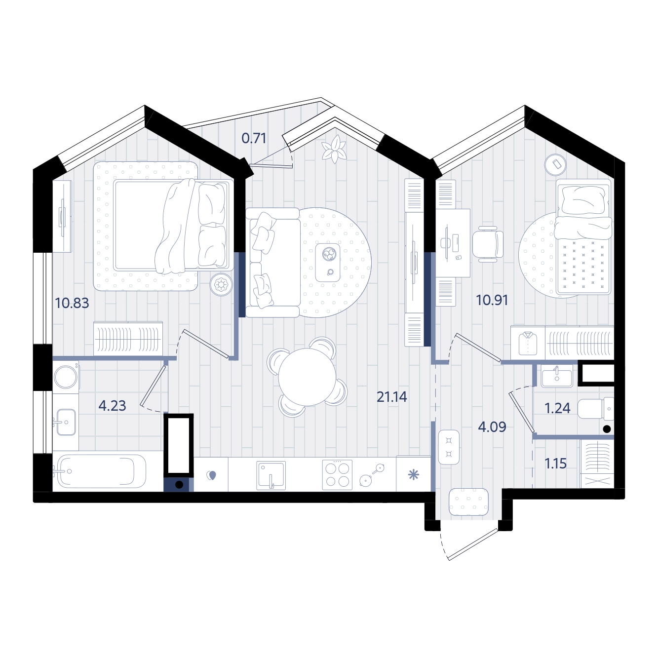Планировка: Евротрешка 53.8 м² в ЖК Форсо, Зарека