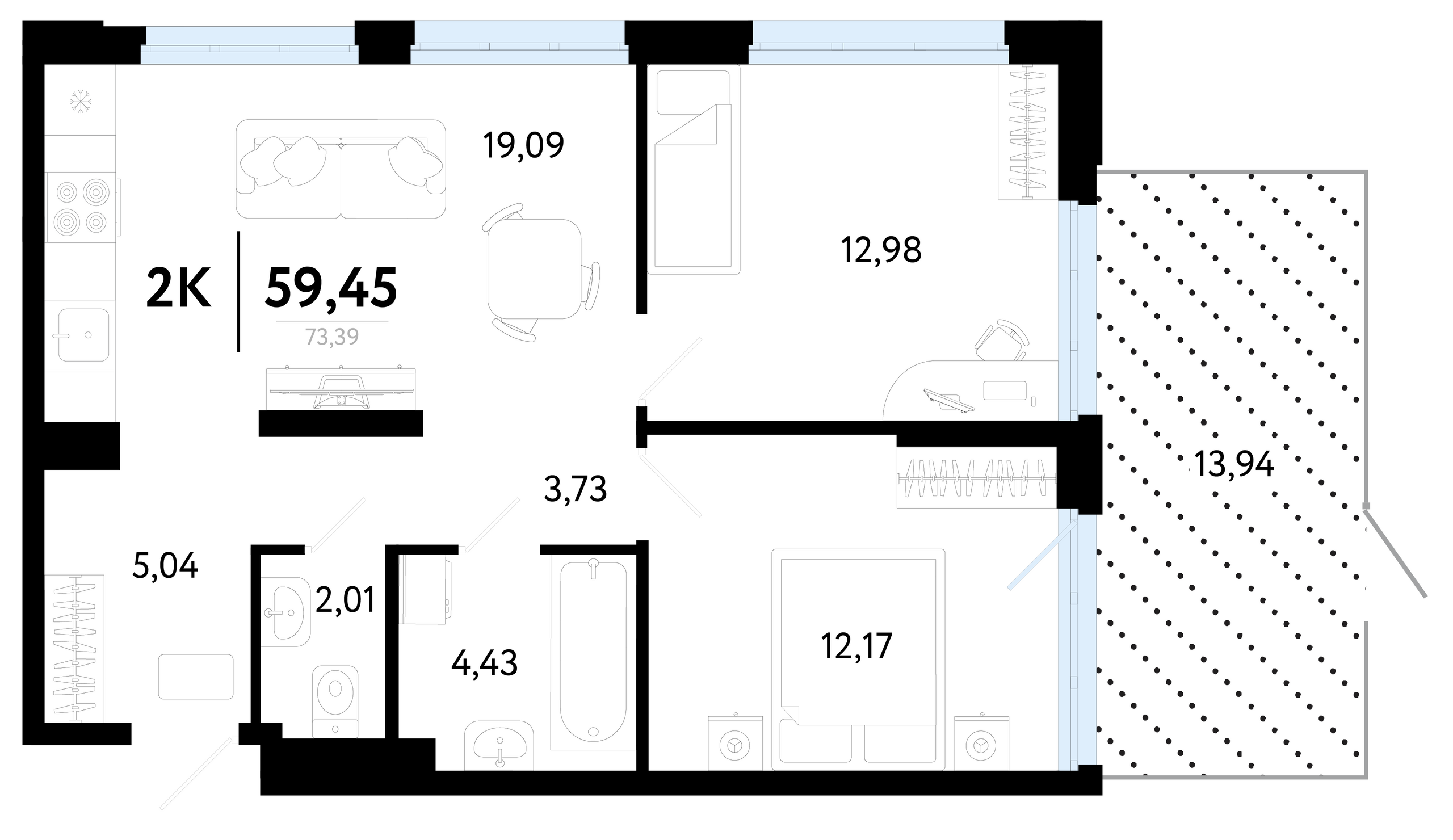 Планировка: Формат уточняется 59.5 м² в ЖК Символ, Комарово Парк