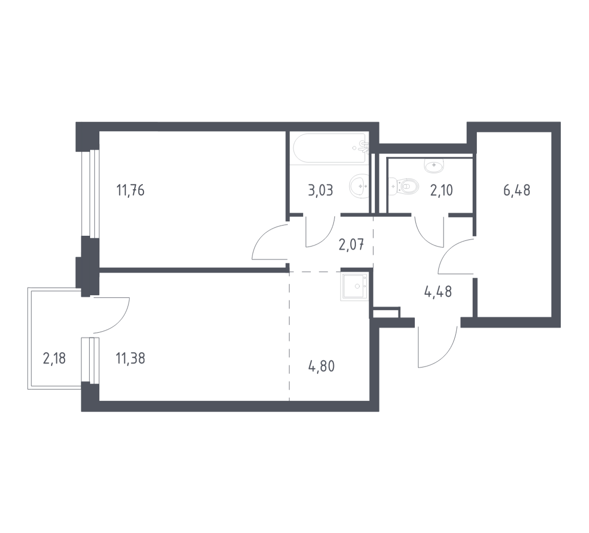 Планировка: Формат уточняется 45.4 м² в ЖК Чаркова 72, Мыс