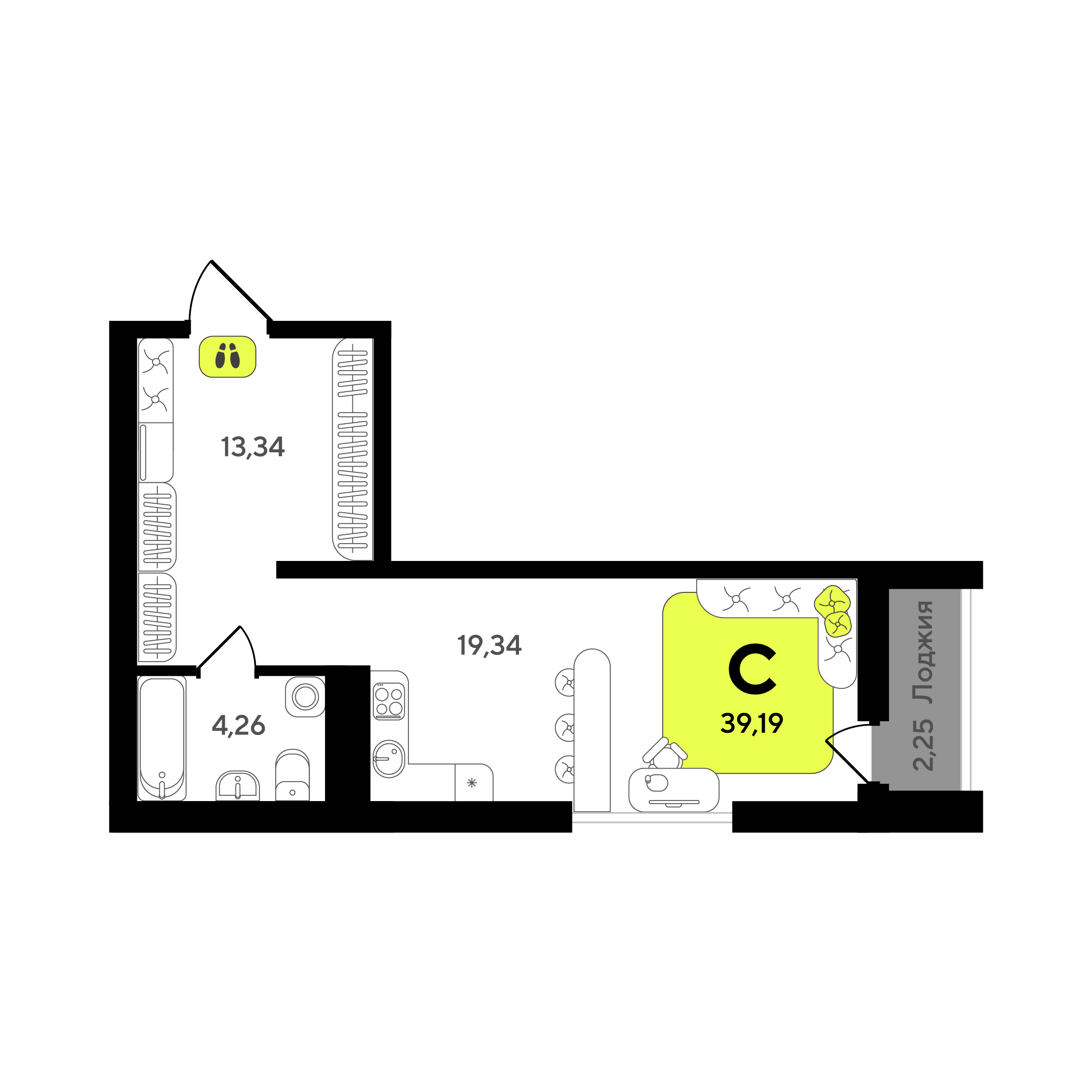 Планировка: Студия 39.2 м² в ЖК Окинава, 5-й Заречный