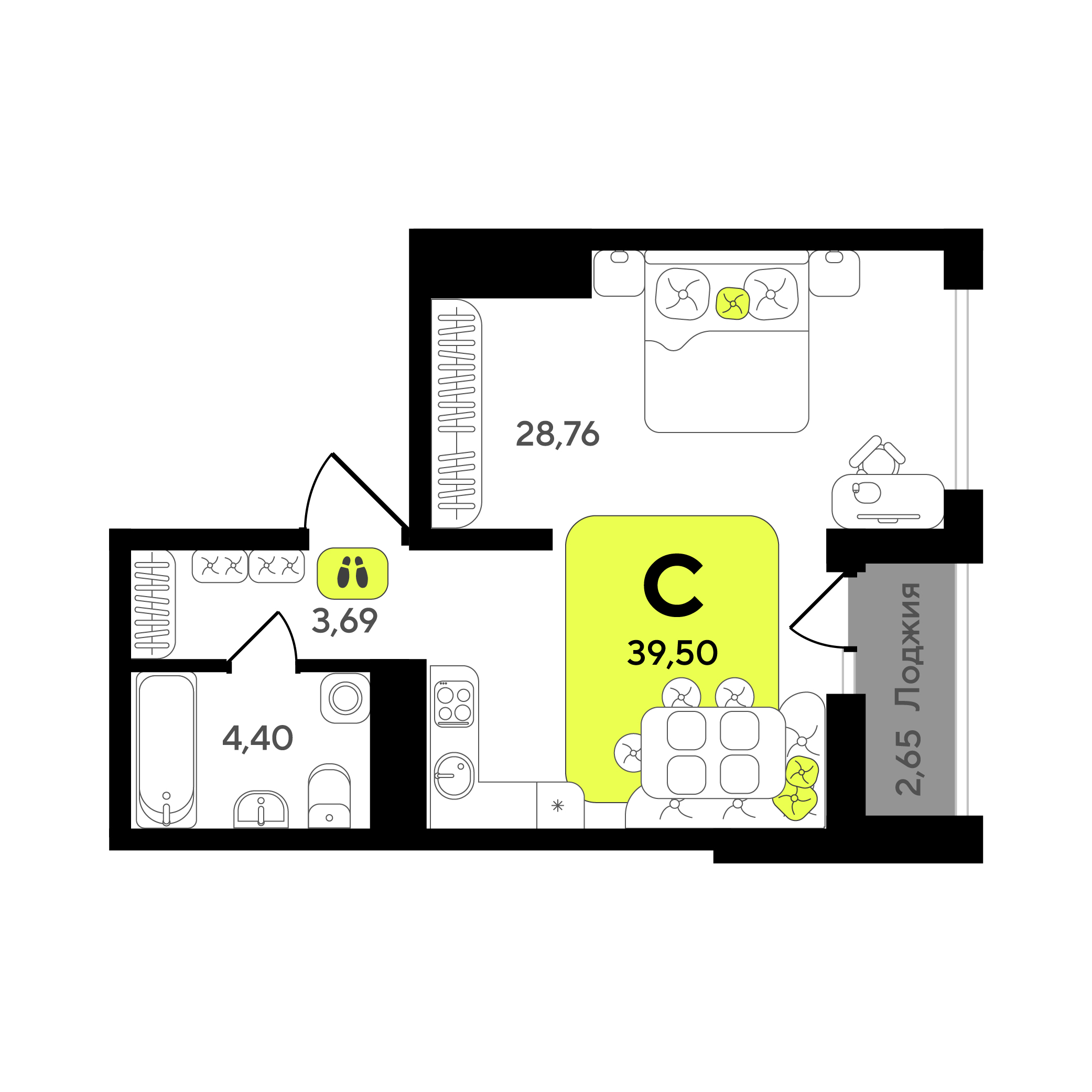 Планировка: Студия 39.5 м² в ЖК Окинава, 5-й Заречный