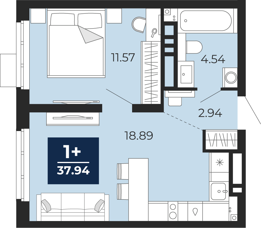 Планировка: Формат уточняется 37.9 м² в ЖК Прео, Тюменская слобода