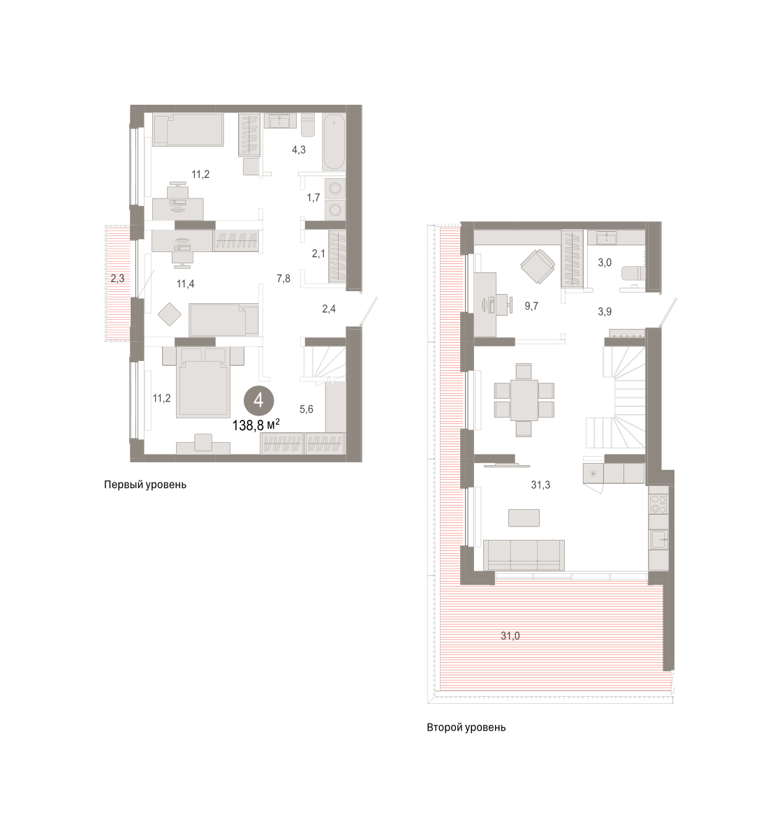 Планировка: 5-комнатная евро 138.8 м² в ЖК Октябрьский на Туре, ДОК