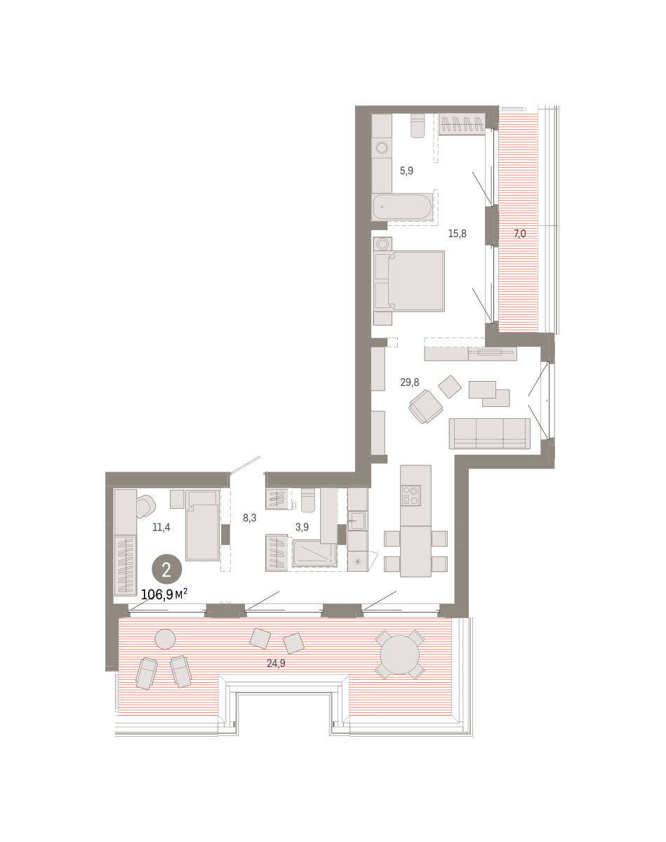 Планировка: 2-комнатная 106.2 м² в ЖК На Минской, Центр: Драмтеатр