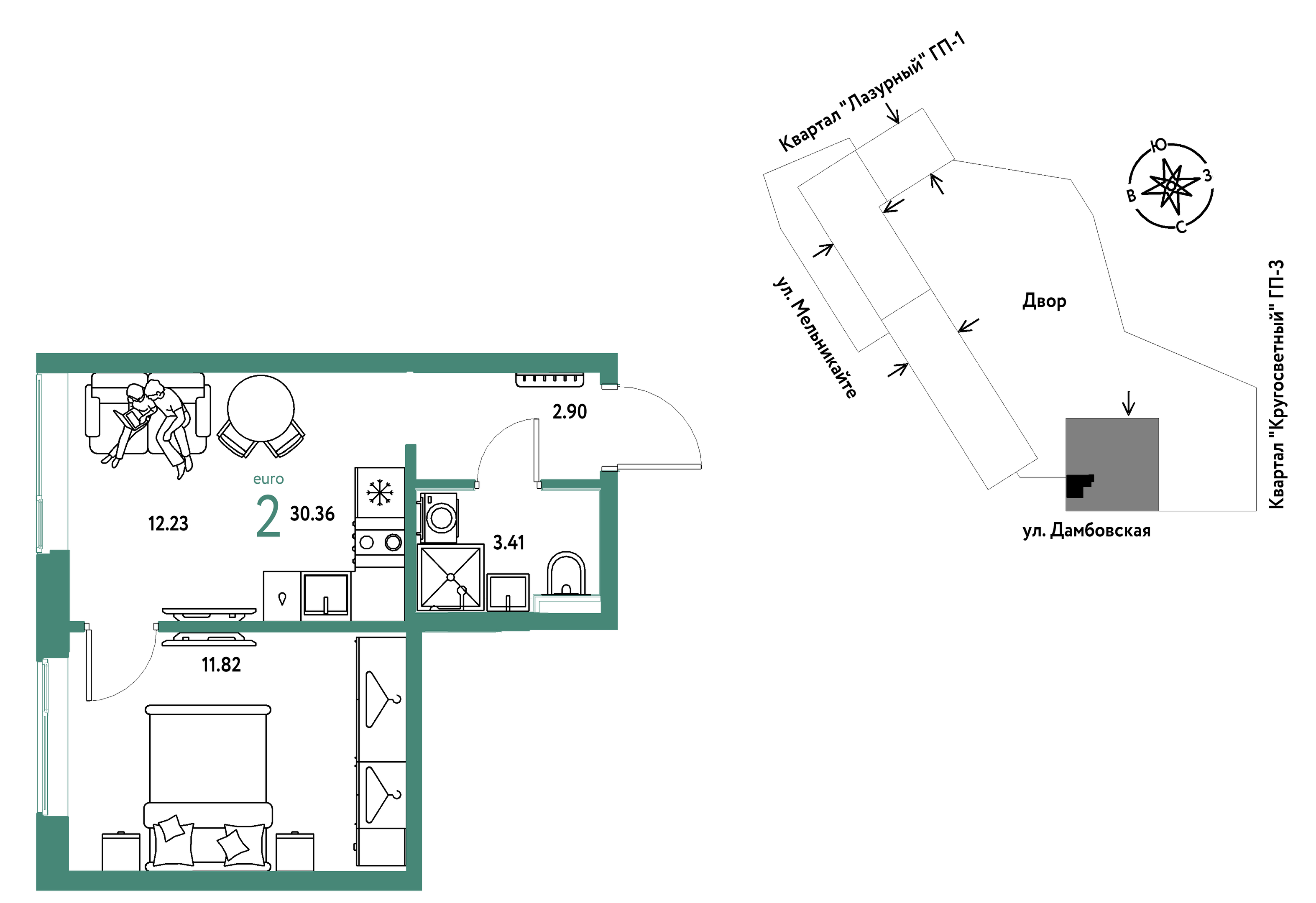 Планировка: Формат уточняется 30.4 м² в ЖК Страна. Прибрежная, Центр: Студгородок