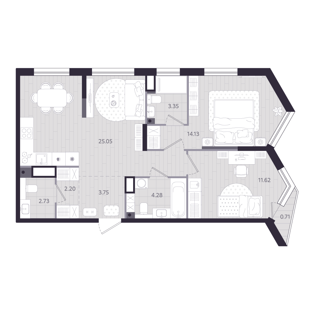 Планировка: 2-комнатная 67.3 м² в ЖК Форсо, Зарека