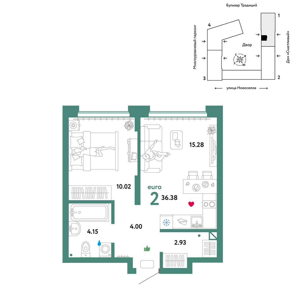 Планировка: Формат уточняется 36.4 м² в ЖК Домашний, Плеханово