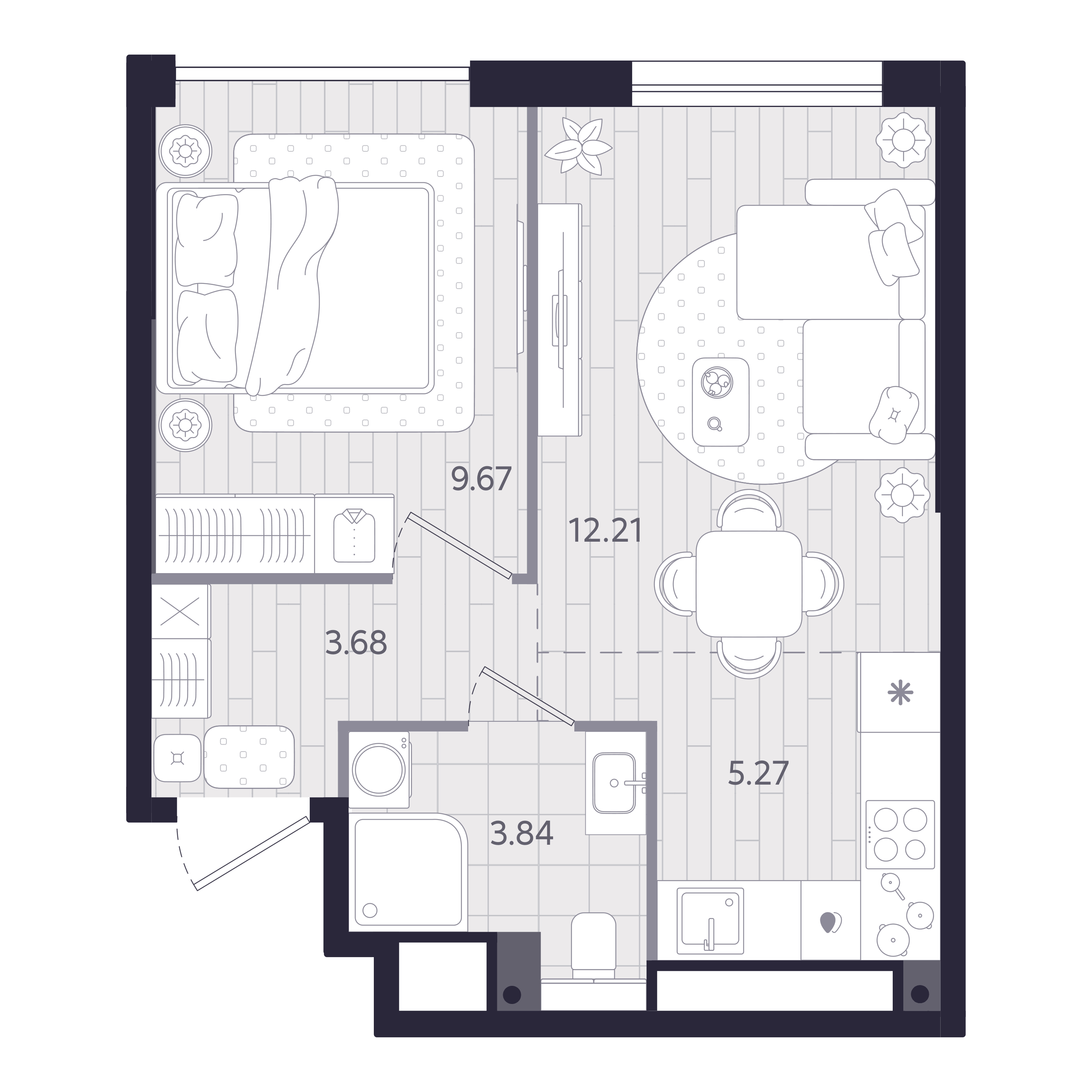 Планировка: Евродвушка 34.7 м² в ЖК Форсо, Зарека