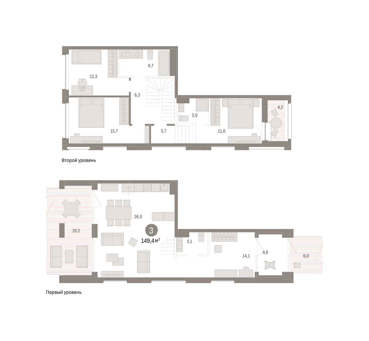 Планировка: 5-комнатная евро 149.4 м² в ЖК Дом у озера, Европейский