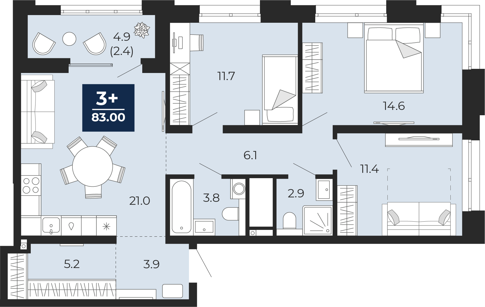 Планировка: Формат уточняется 80.6 м² в ЖК Мириады, Мыс