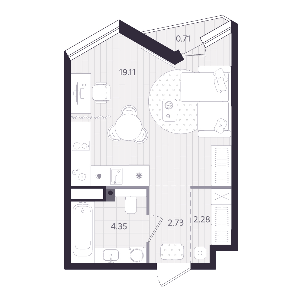 Планировка: Студия 28.7 м² в ЖК Форсо, Зарека