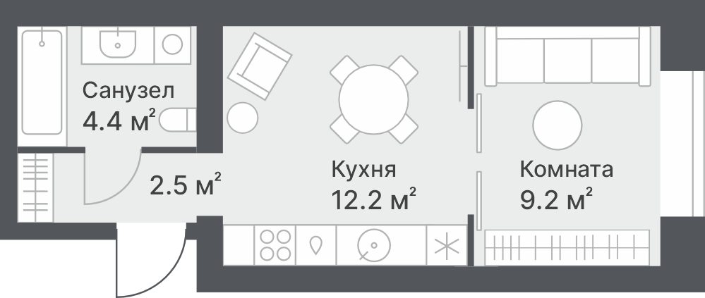 Планировка: Студия 28.3 м² в ЖК Дружеский, Плеханово
