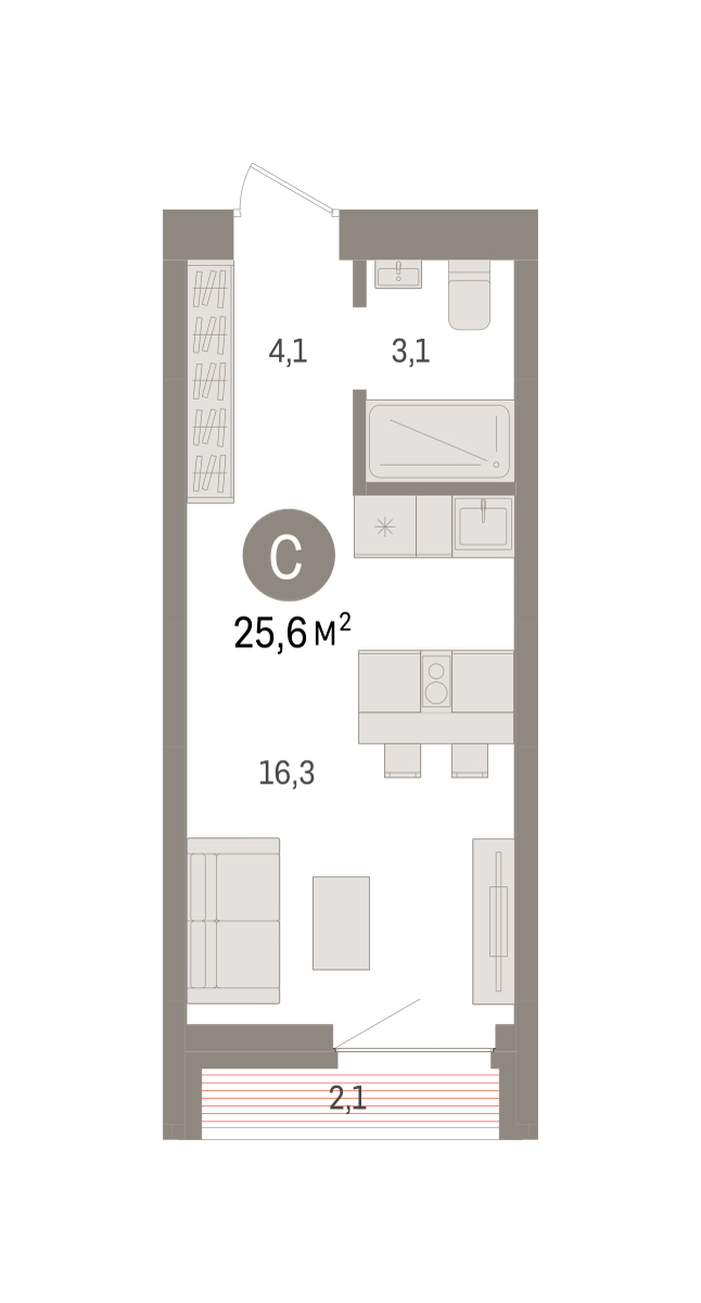 Планировка: Студия 25.6 м² в ЖК Речной порт, Центр: Дом печати