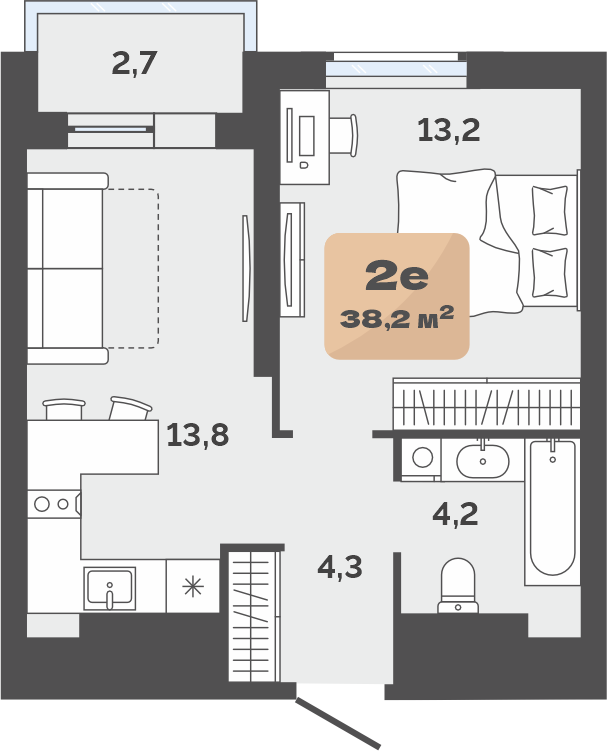 Планировка: Евродвушка 36.9 м² в ЖК Баланс, Воровского
