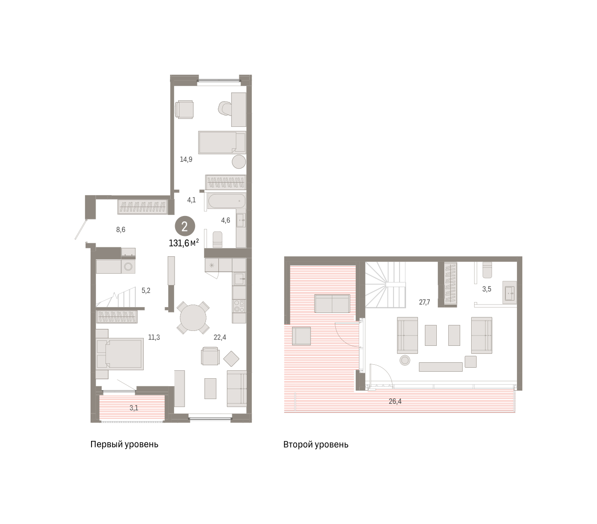 Планировка: 4-комнатная евро 131.6 м² в ЖК Зарека, Заречный