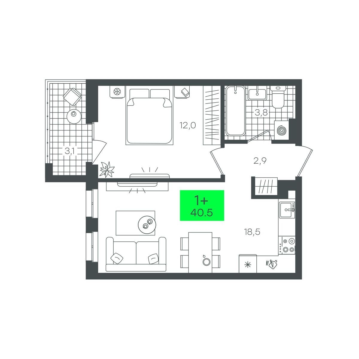 Планировка: Формат уточняется 40.5 м² в ЖК Сезоны, От Слободы до Комарово парк
