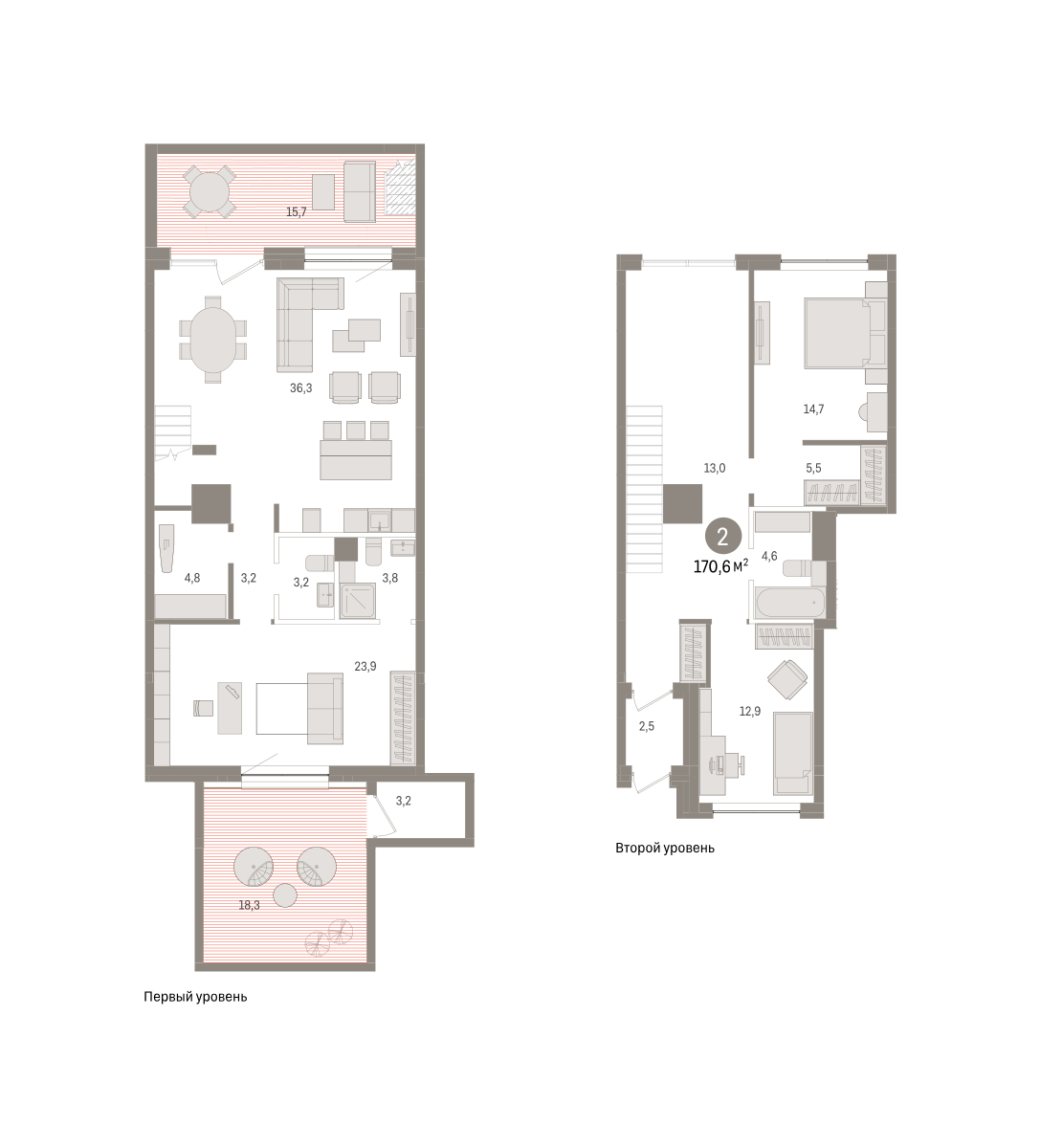 Планировка: 4-комнатная евро 170.6 м² в ЖК Дом у озера, Европейский