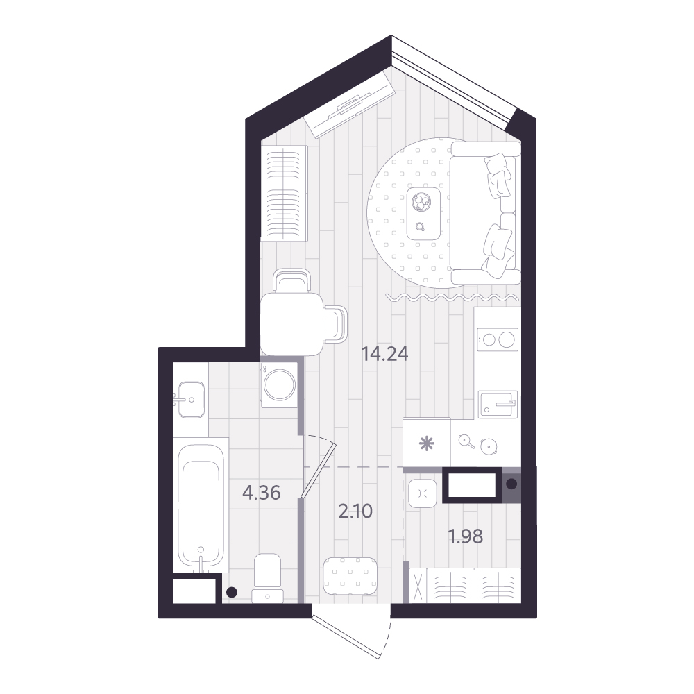 Планировка: Студия 22.7 м² в ЖК Форсо, Зарека
