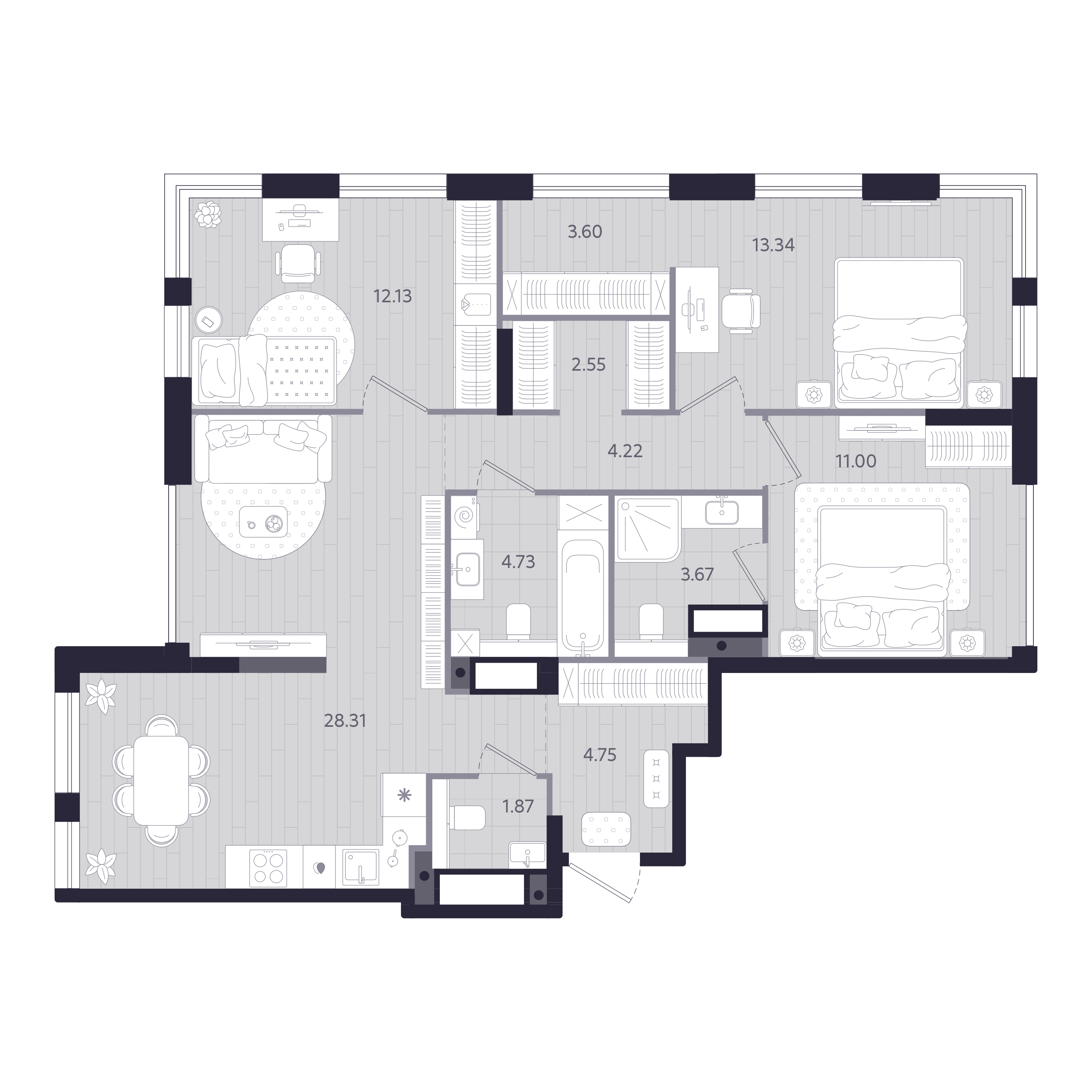 Планировка: 4-комнатная евро 90.2 м² в ЖК Форсо, Зарека
