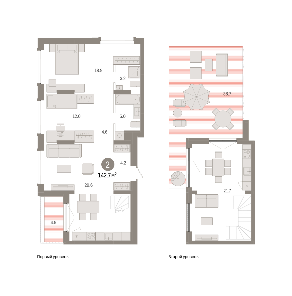 Планировка: Евротрешка 142.7 м² в ЖК Октябрьский на Туре, ДОК