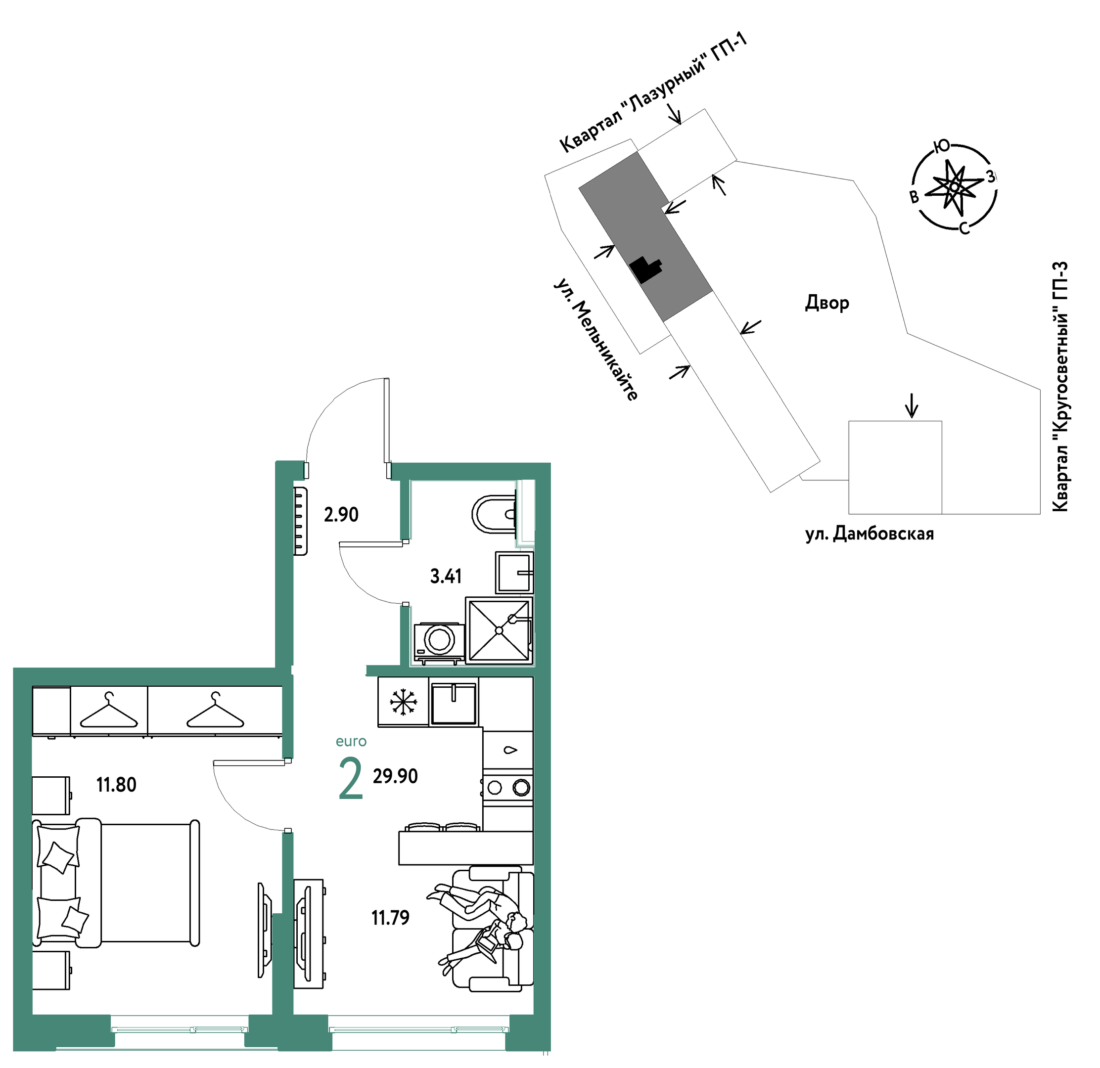 Планировка: Формат уточняется 29.9 м² в ЖК Страна. Прибрежная, Центр: Студгородок
